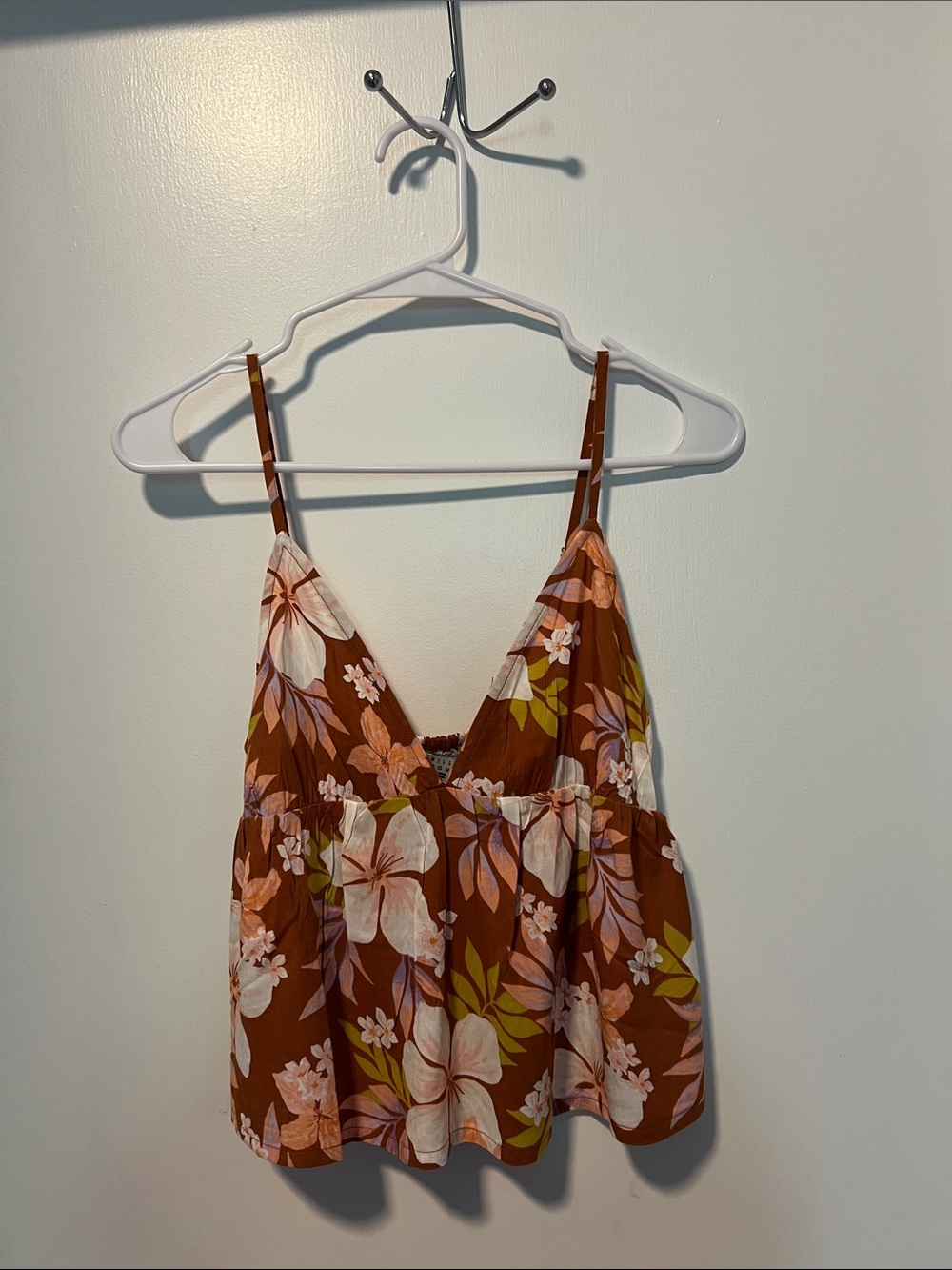 Billabong Rust Brown Floral V-Neck Spaghetti Strap Camisole